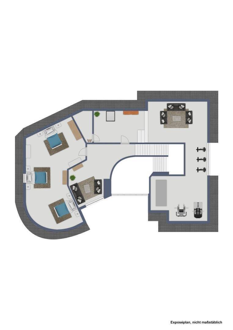 Grundriss des Dachgeschosses mit Schlafzimmern und offenem Bereich.