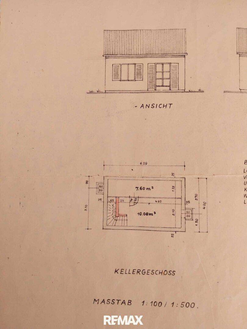 Grundriss des Kellergeschosses mit Treppenaufgang und Nutzflächenangaben.