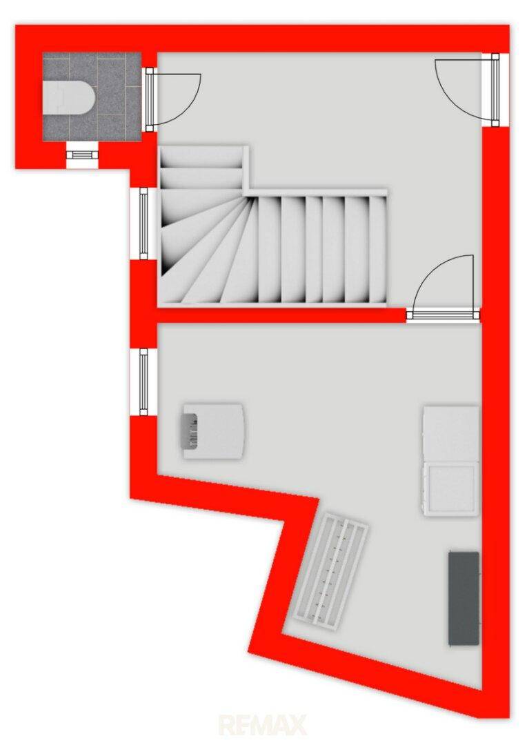 Grundriss eines Untergeschosses mit Treppe und separatem WC.