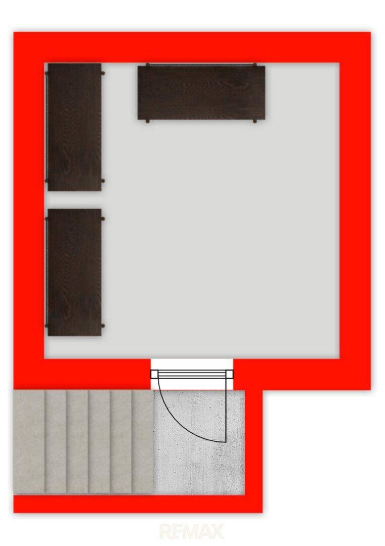 Grundriss des Kellergeschosses mit Treppe und Abstellflächen.