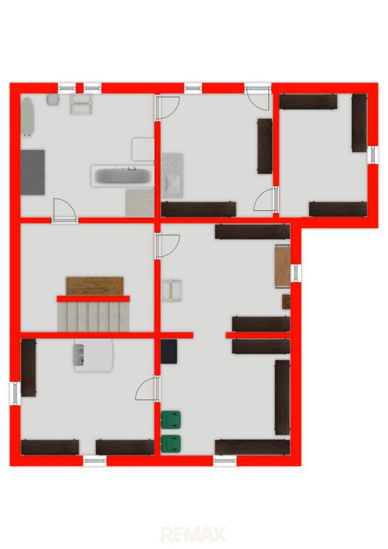 Grundriss des Kellergeschosses mit verschiedenen Räumen und Lagerflächen.