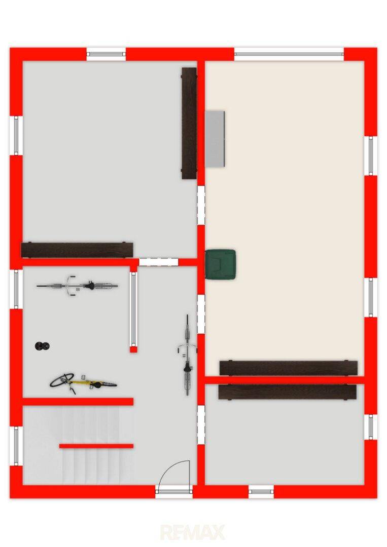 Grundriss des Untergeschosses mit Abstellräumen und Treppenaufgang.