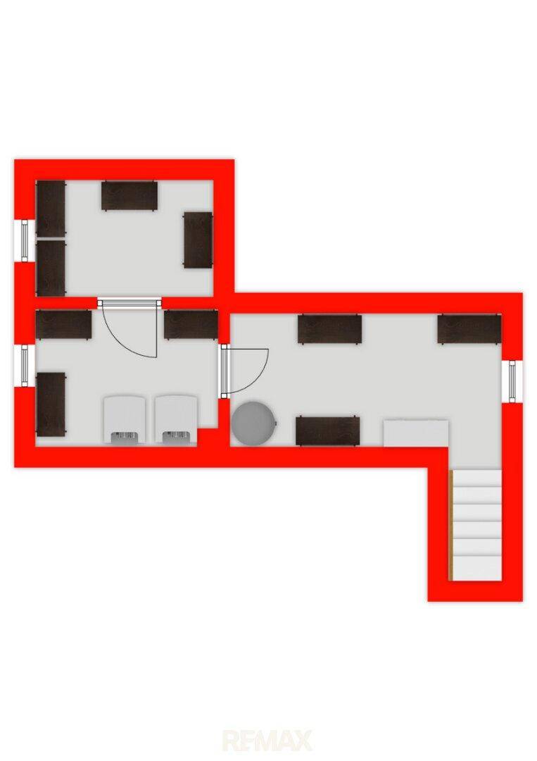 Grundriss des Kellergeschosses mit verschiedenen Räumen und Treppenaufgang, ideal für Lagerung.