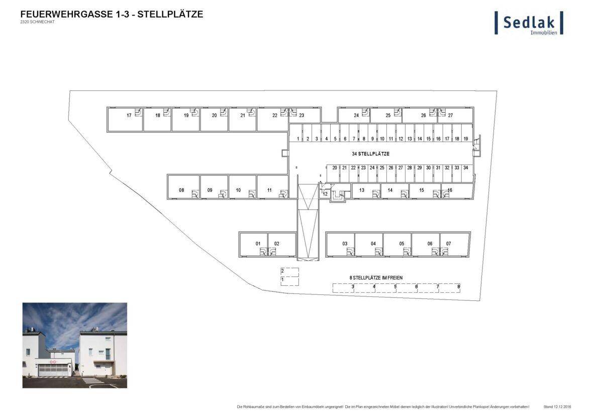 Grundrissplan der Stellplätze für Fahrzeuge in einer Tiefgarage oder einem Parkhaus.