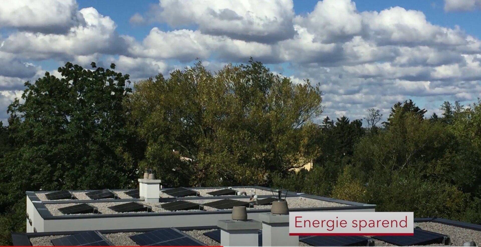 Dachfläche eines Neubaus mit installierter Photovoltaikanlage zur Energieerzeugung.