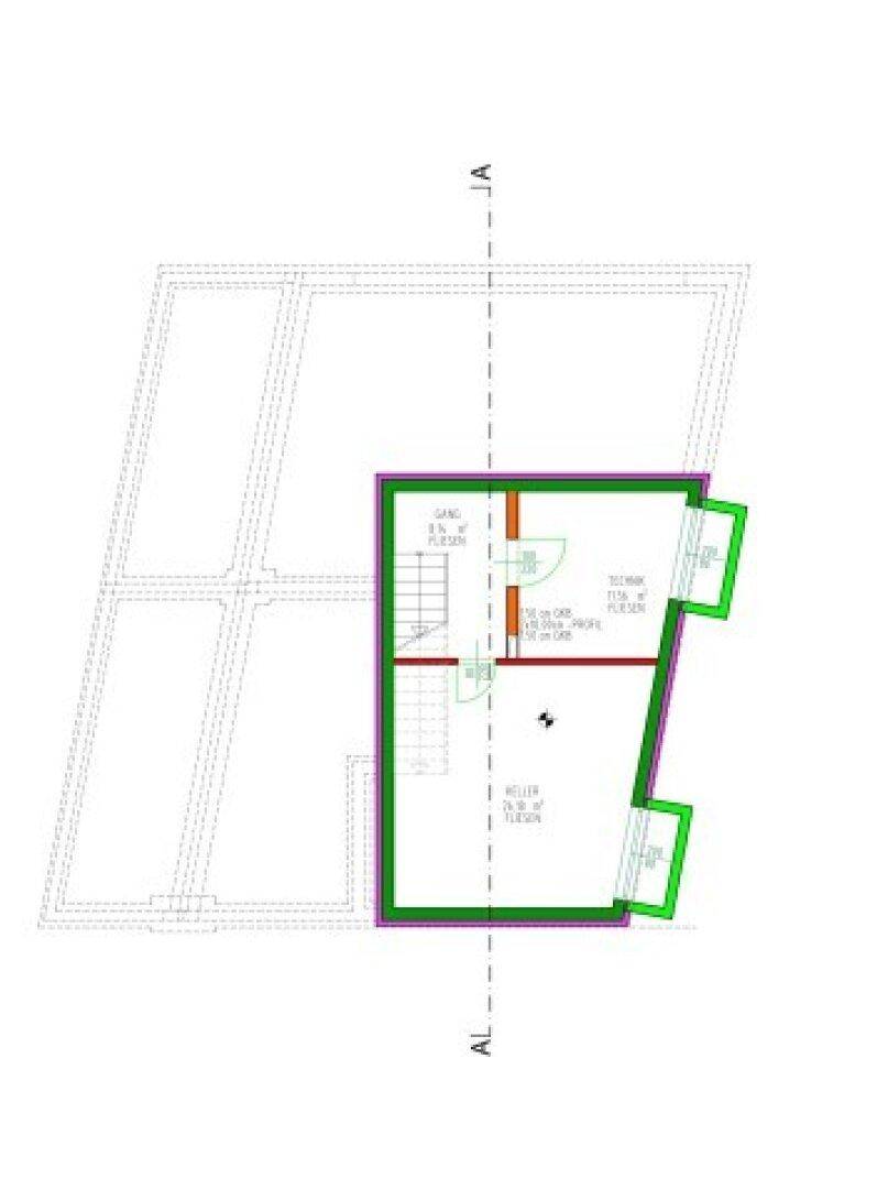 Grundriss des Kellergeschosses mit Flur und Abstellraum.