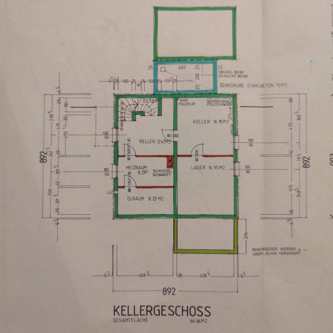 Grundriss des Kellergeschosses mit Heizraum, Lager und Öllagerraum.