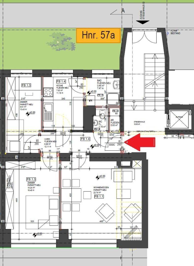Detaillierter Grundriss der Wohnung mit Raumaufteilung und Flächenangaben.