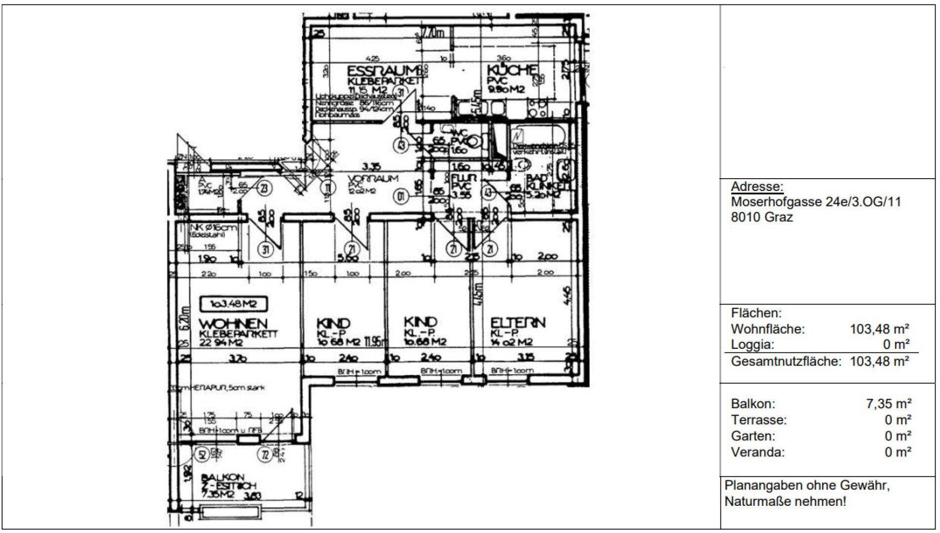 Detaillierter Grundriss der Wohnung mit Raumaufteilung und Flächenangaben.