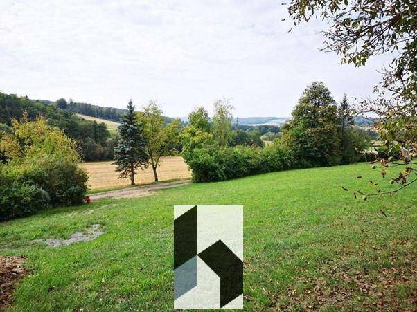 Weitläufige grüne Wiese mit Bäumen und einem malerischen Blick auf die Landschaft.