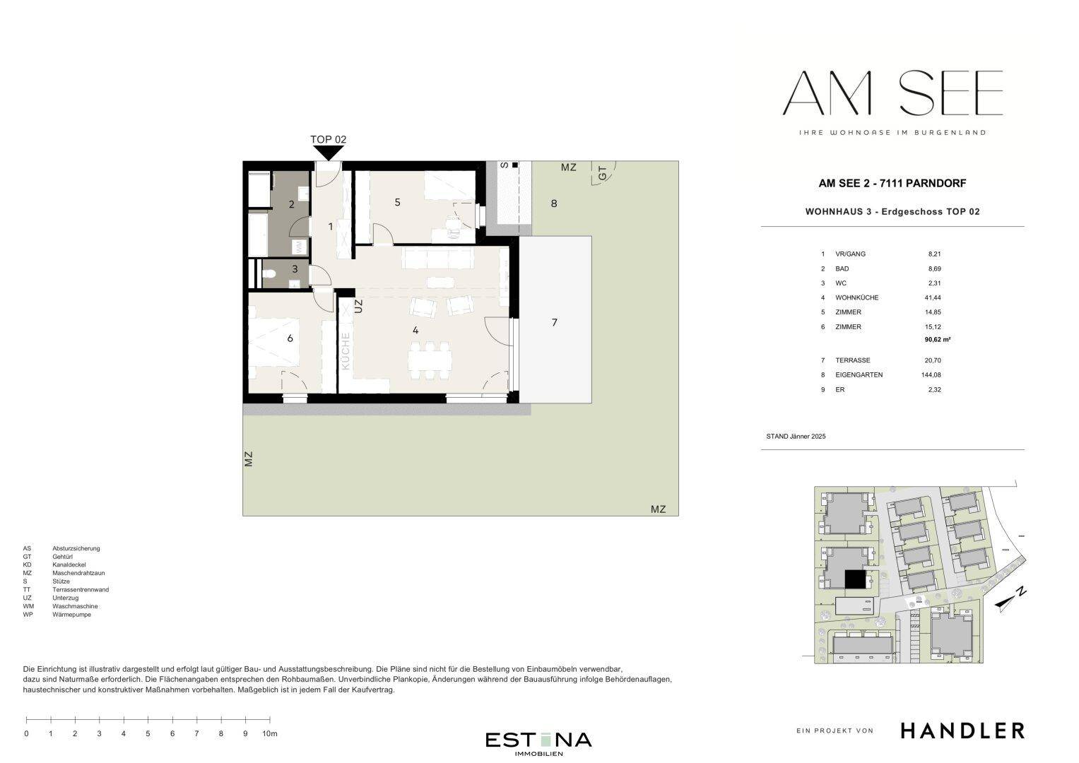 Grundriss einer Erdgeschosswohnung mit Terrasse und eigenem Garten.