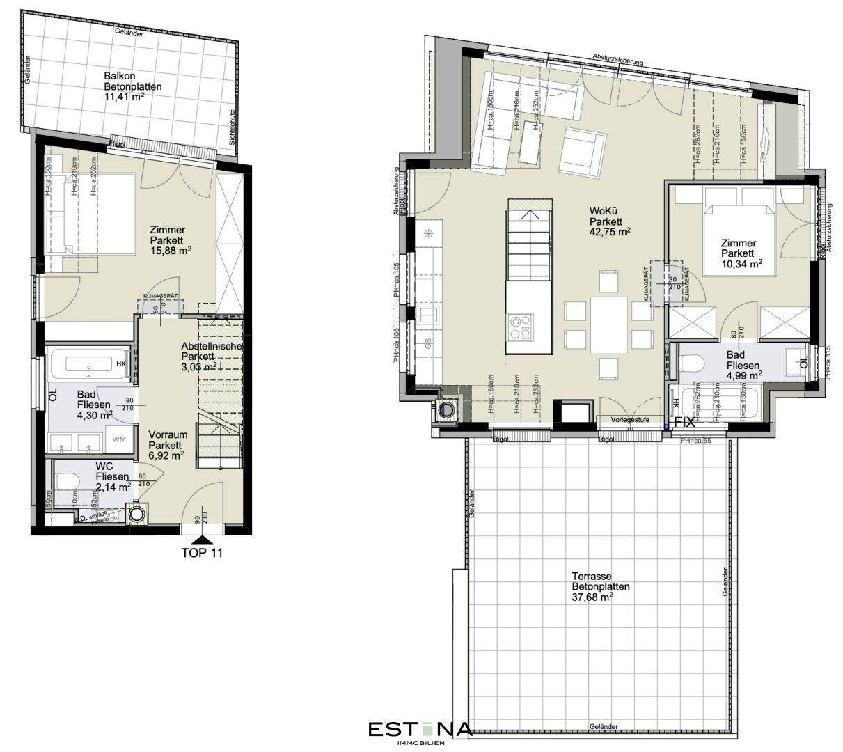Übersichtlicher Grundriss der Dachgeschosswohnung mit Wohn-Essbereich und Schlafzimmern.