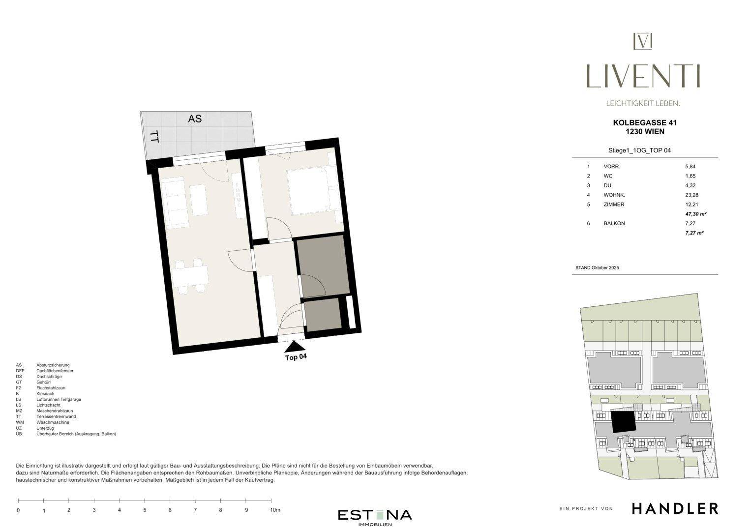 Übersichtlicher Grundriss einer Wohnung mit Balkon und detaillierter Raumaufteilung.