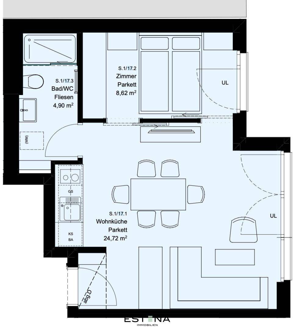 Detaillierter Grundriss der Wohnung mit Raumaufteilung und Flächenangaben.