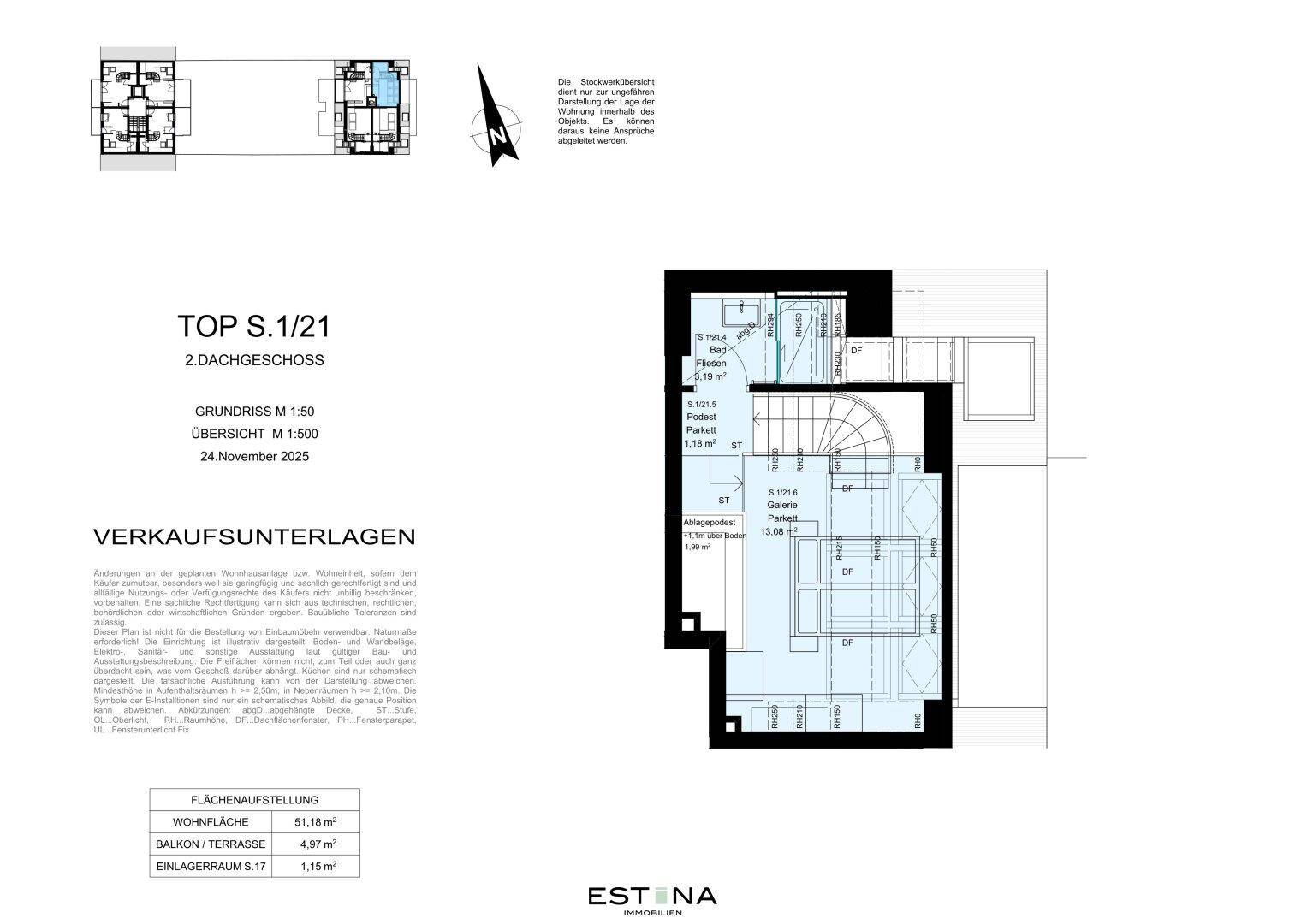 Grundriss des 2. Dachgeschosses mit Schlafzimmern, Badezimmer und Flur.