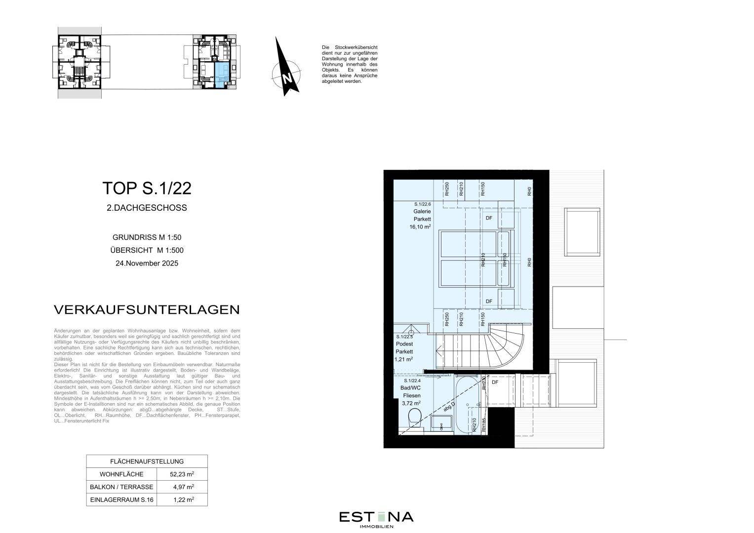 Grundriss des zweiten Dachgeschosses mit Schlafzimmer, Bad, offener Galerie und Dachschrägen.