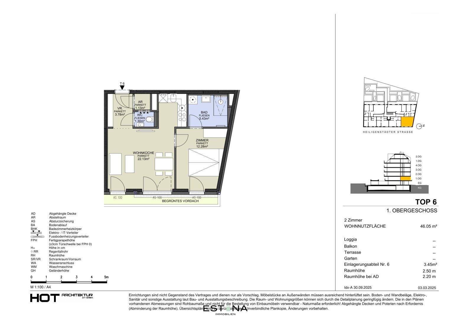 Grundriss einer 2-Zimmer-Wohnung im Obergeschoss mit offener Wohnküche und Loggia.