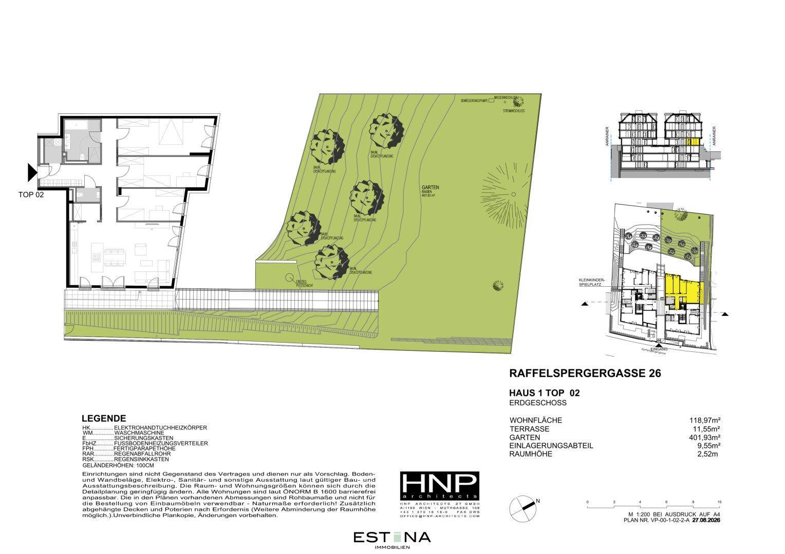 Übersichtsplan der Erdgeschosswohnung mit großem Gartenbereich und angrenzender Terrasse.
