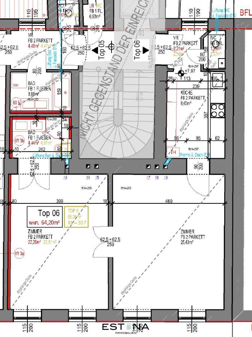 Detaillierter Grundrissplan mit Raumaufteilung und Flächenangaben der Wohnung.