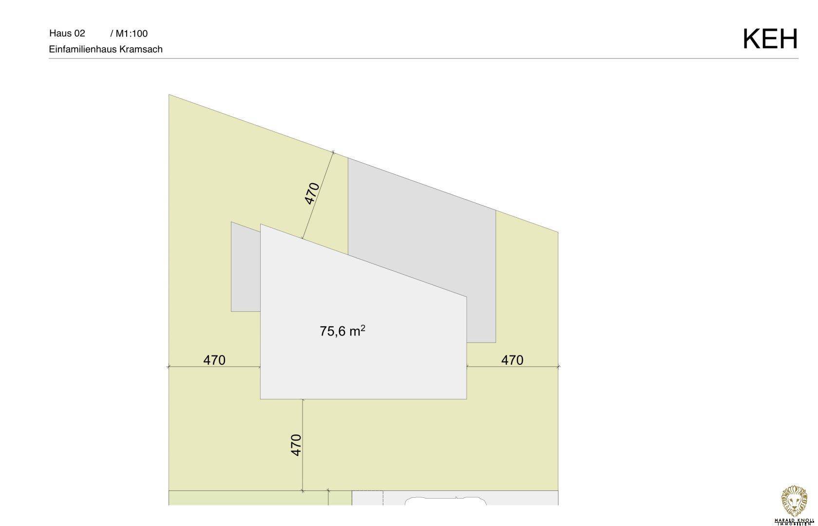 Grundrissplan des Daches mit Flächenangabe und Maßen für ein Einfamilienhaus.