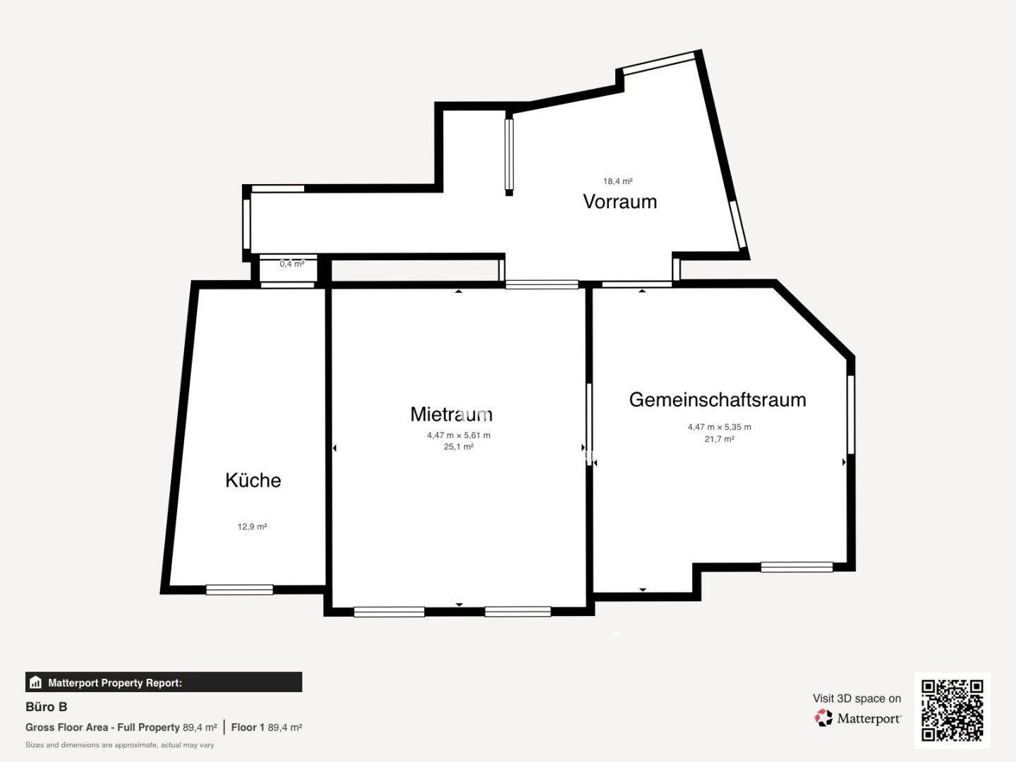 Übersichtlicher Grundriss mit mehreren Räumen und Flächenangaben in Quadratmetern.