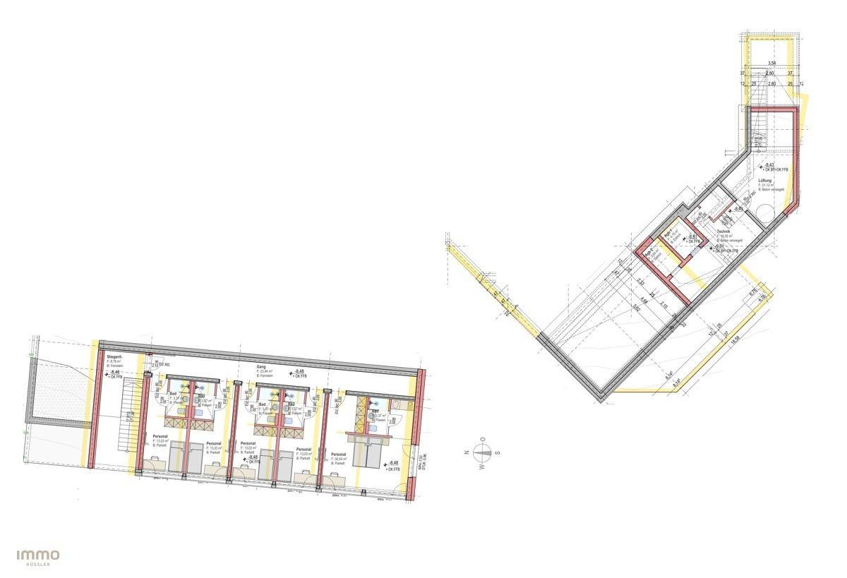 links Arbeiterhaus OG / rechts Zubau