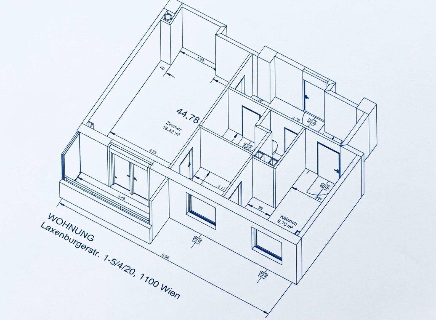 Dreidimensionaler Grundriss der Wohnung zur besseren Raumvorstellung.