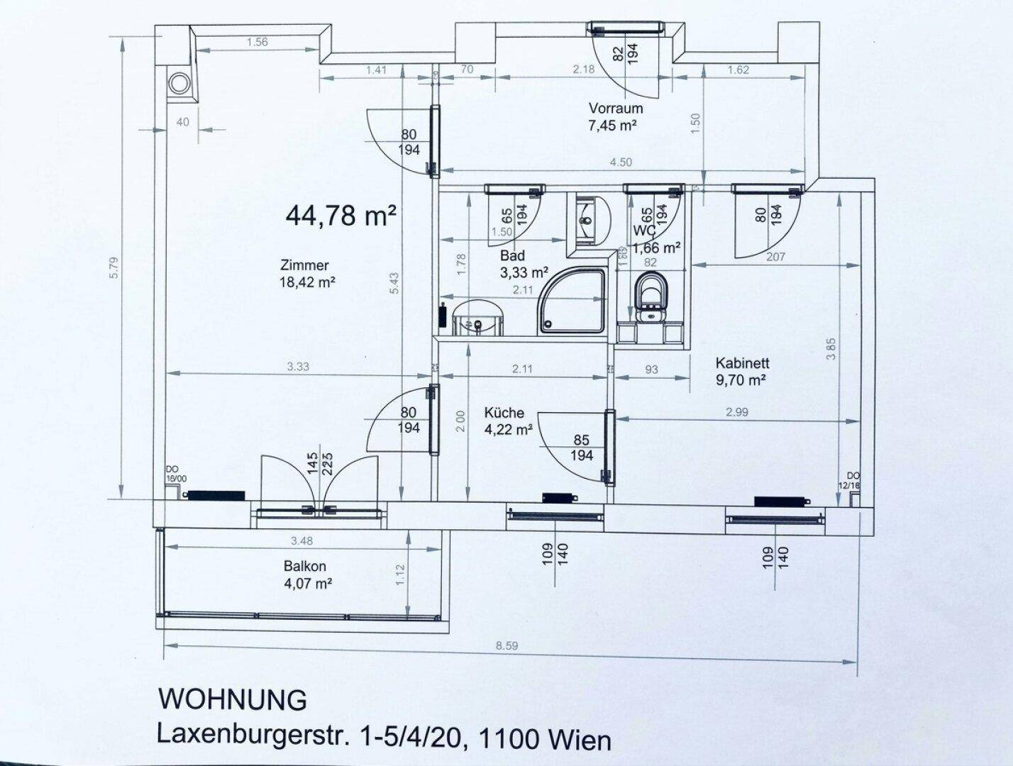 Detaillierter Grundriss der Wohnung mit Raummaßen und Aufteilung.