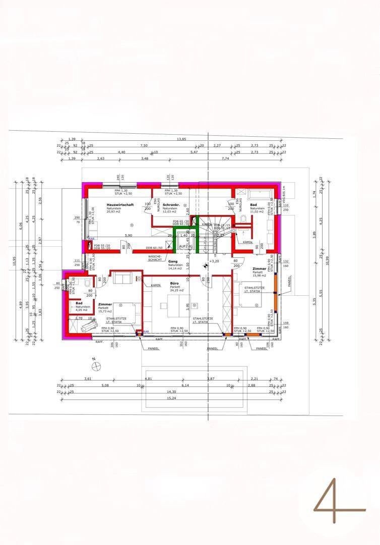 Grundriss des Obergeschosses mit mehreren Schlafzimmern und Badezimmern.
