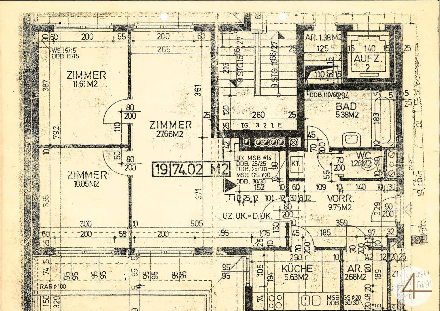 Detaillierter Grundrissplan der Wohnung mit Raumaufteilung und Flächenangaben.