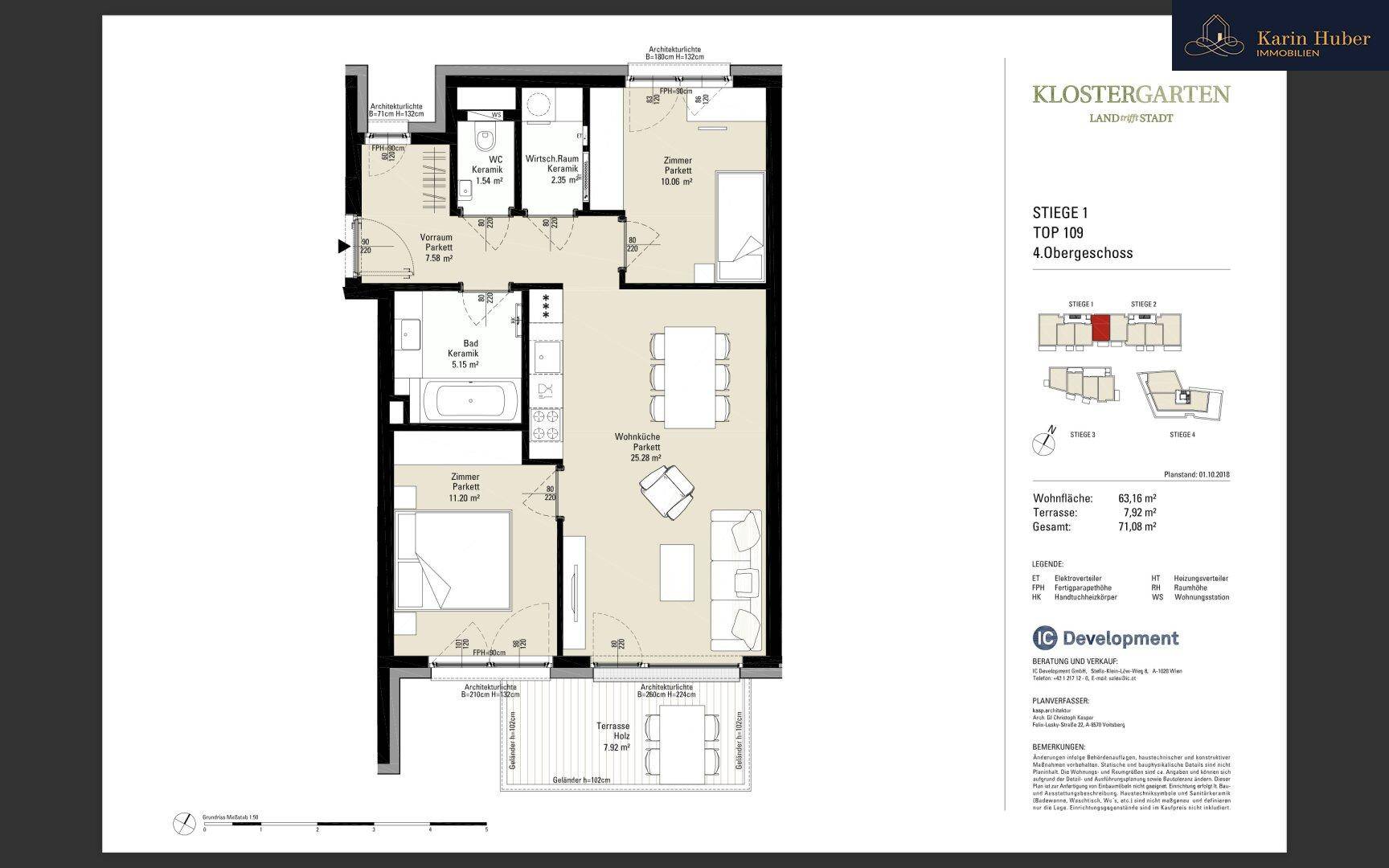Detaillierter Grundriss der Wohnung mit Raumaufteilung und Terrassenflächen.