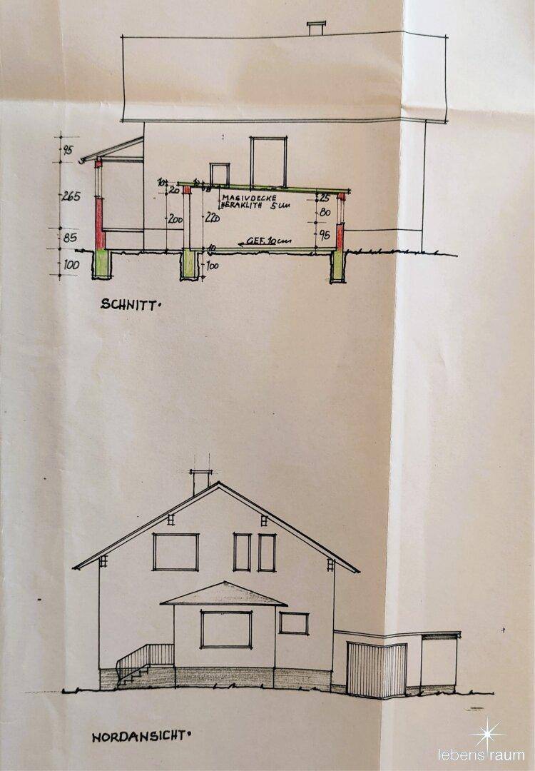 Nordansicht und Schnitt Garage