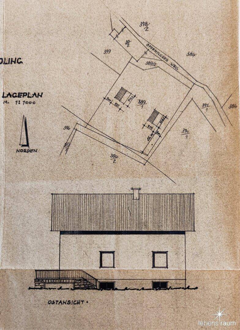 Ostansicht und Lageplan