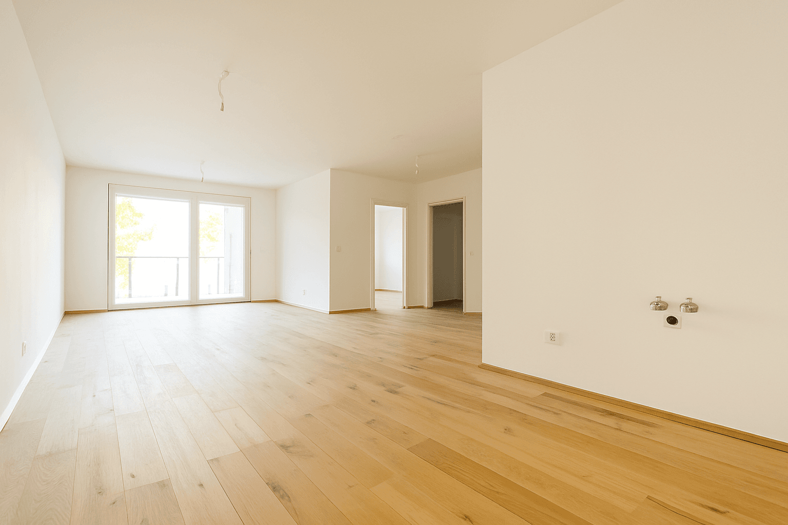 Kleines Gäste-WC mit Waschbecken und Wand-WC, ausgestattet mit hellen Fliesen.