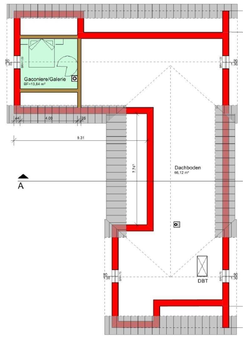 Grundriss des Dachgeschosses mit Galeriebereich und großem Dachboden.