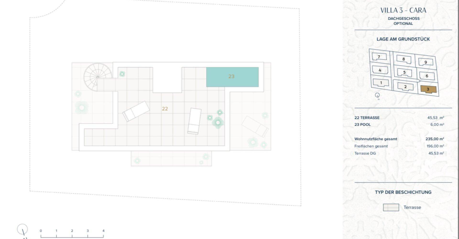 Optionaler Dachgeschoss-Grundriss mit großer Dachterrasse und privatem Pool für exklusive Entspannung.