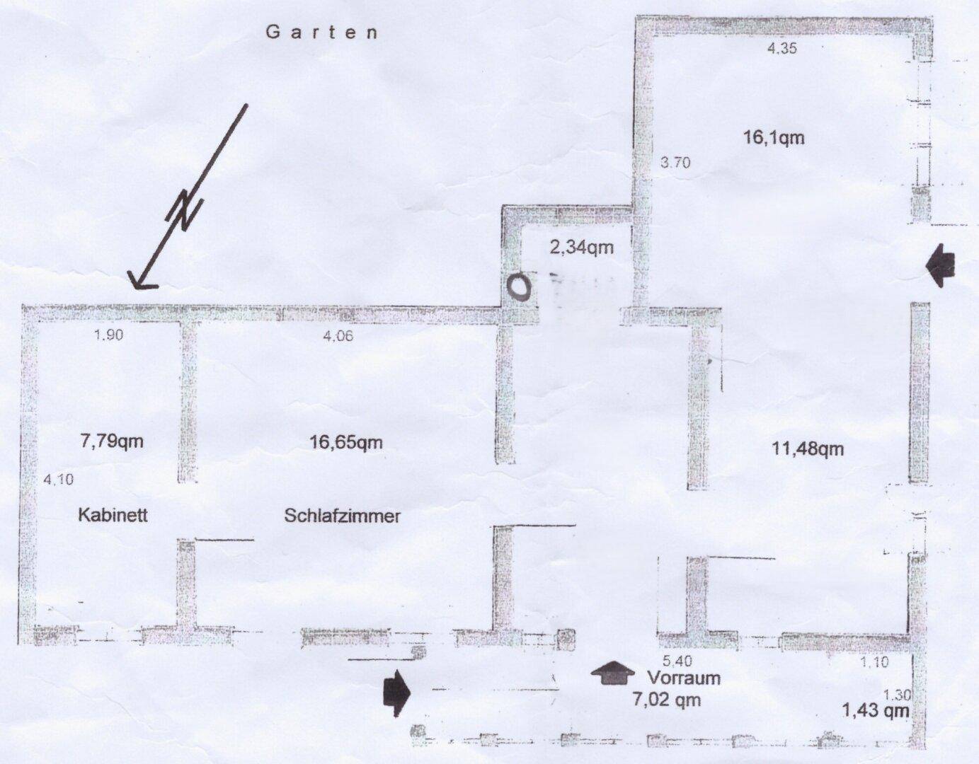 Grundrissplan eines Geschosses mit mehreren Räumen und Flächenangaben in Quadratmetern.
