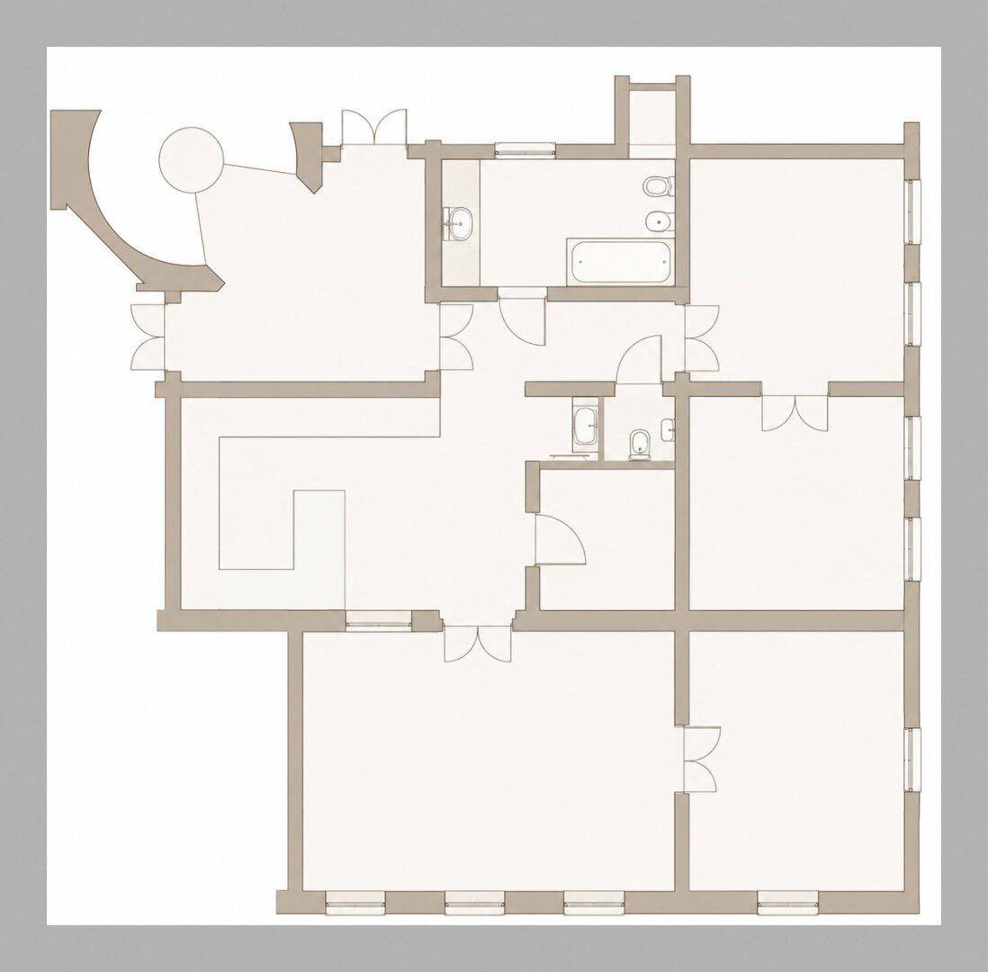 Grundriss einer Wohnung mit mehreren Zimmern und einem Balkon.