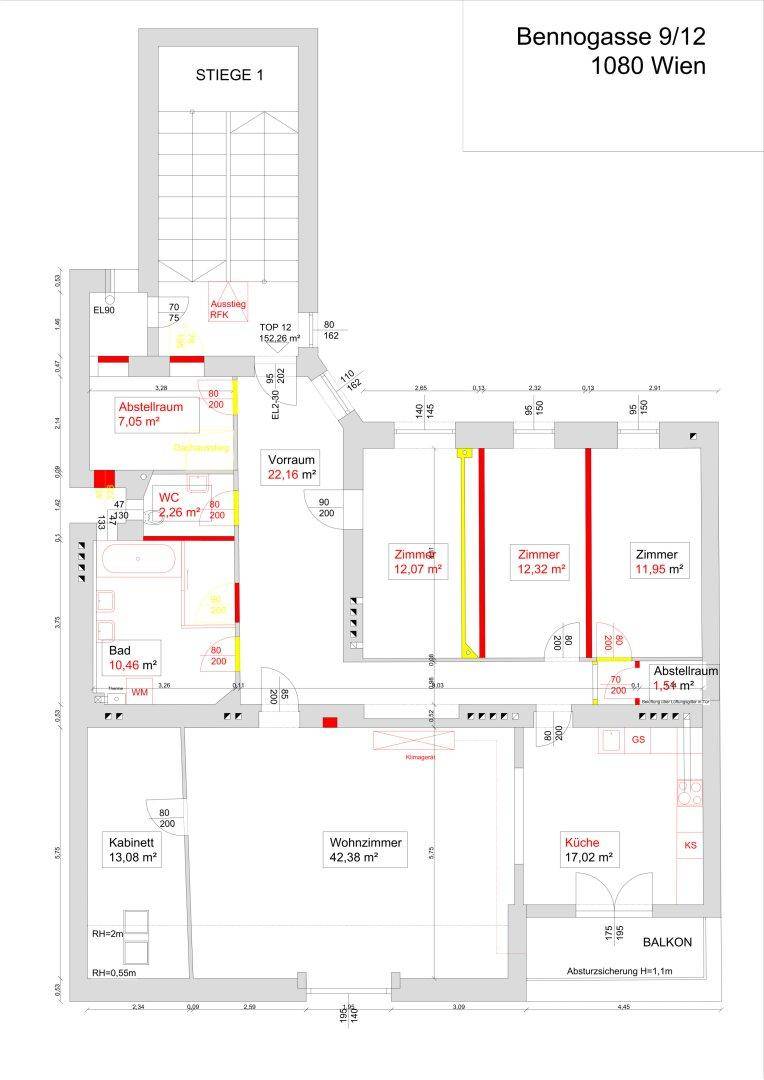 Detaillierter Grundriss der Wohnung mit Raumaufteilung und Flächenangaben.