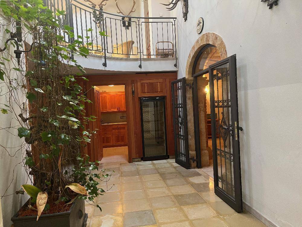 Heller Eingangsbereich mit großer Zimmerpflanze und Blick auf weitere Räume durch eine Rundbogenöffnung.