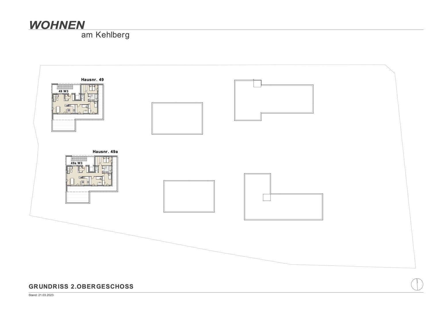 Grundriss des zweiten Obergeschosses mit mehreren Wohneinheiten und Balkonen.