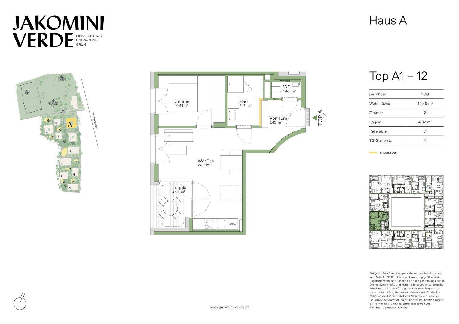 Grundriss einer Wohnung mit Loggia, zwei Zimmern und offenem Wohn-/Essbereich.