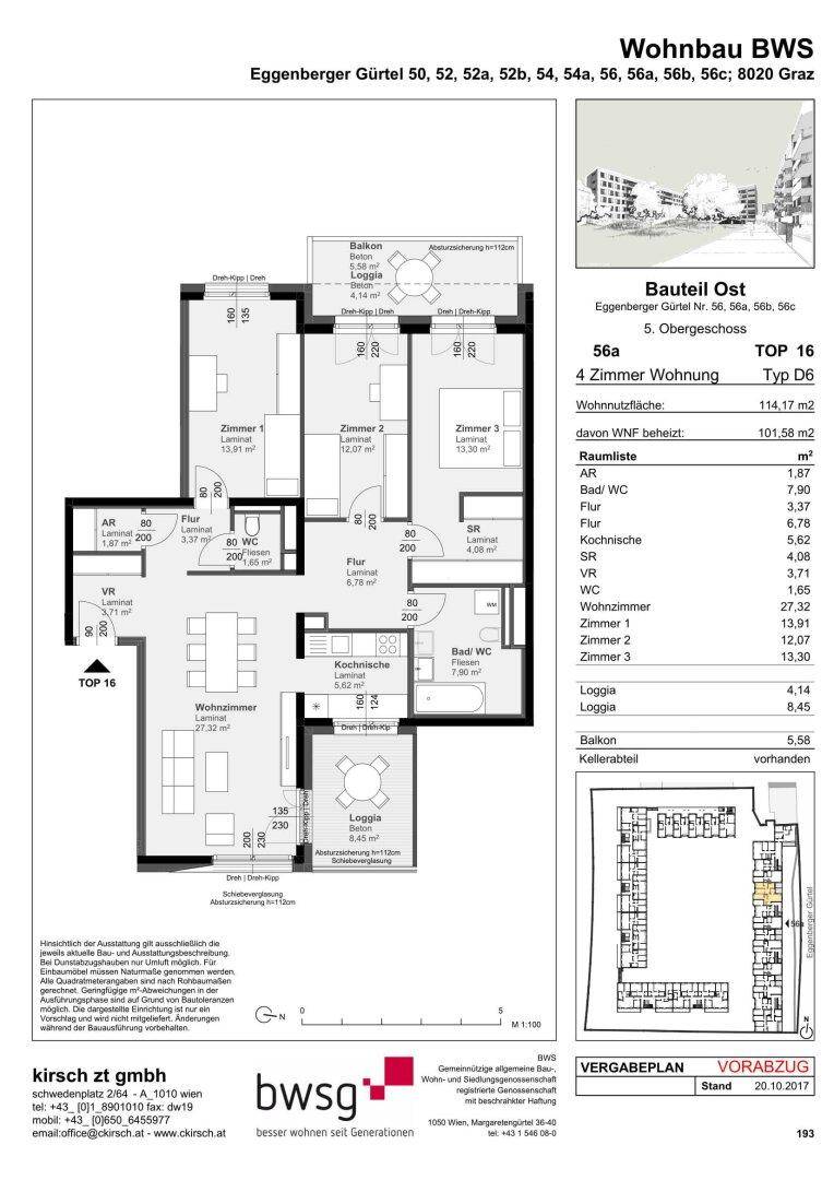 Detaillierter Grundriss einer 4-Zimmer-Wohnung mit Loggia und Balkon.