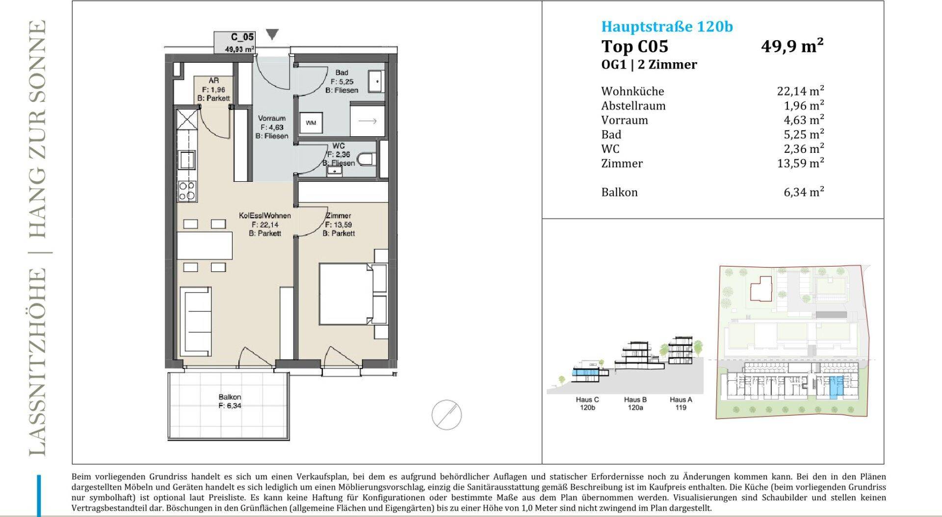 Grundriss einer 2-Zimmer-Wohnung mit Balkon und effizienter Raumaufteilung.