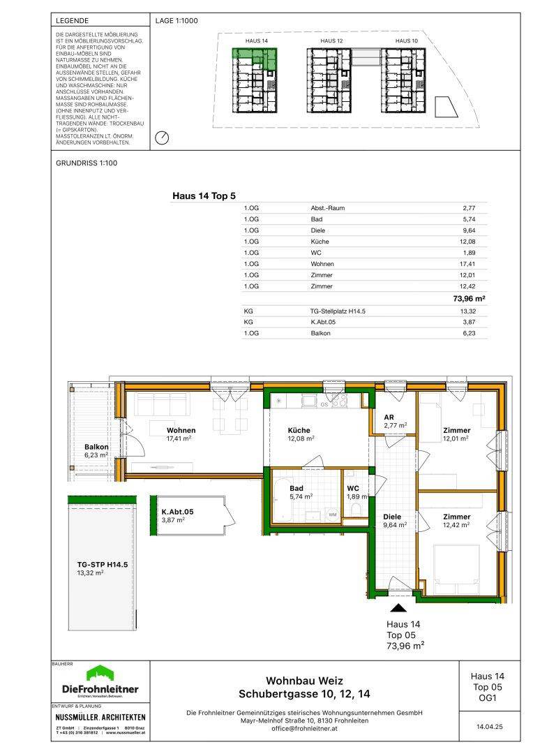Detaillierter Grundriss einer Wohnung mit Balkon, Küche, Bad und mehreren Zimmern.