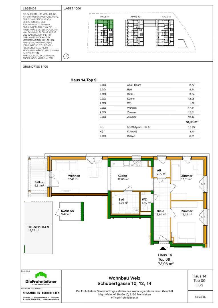 Detaillierter Grundriss einer Wohnung mit Balkon und separaten Zimmern, inklusive Flächenangaben.