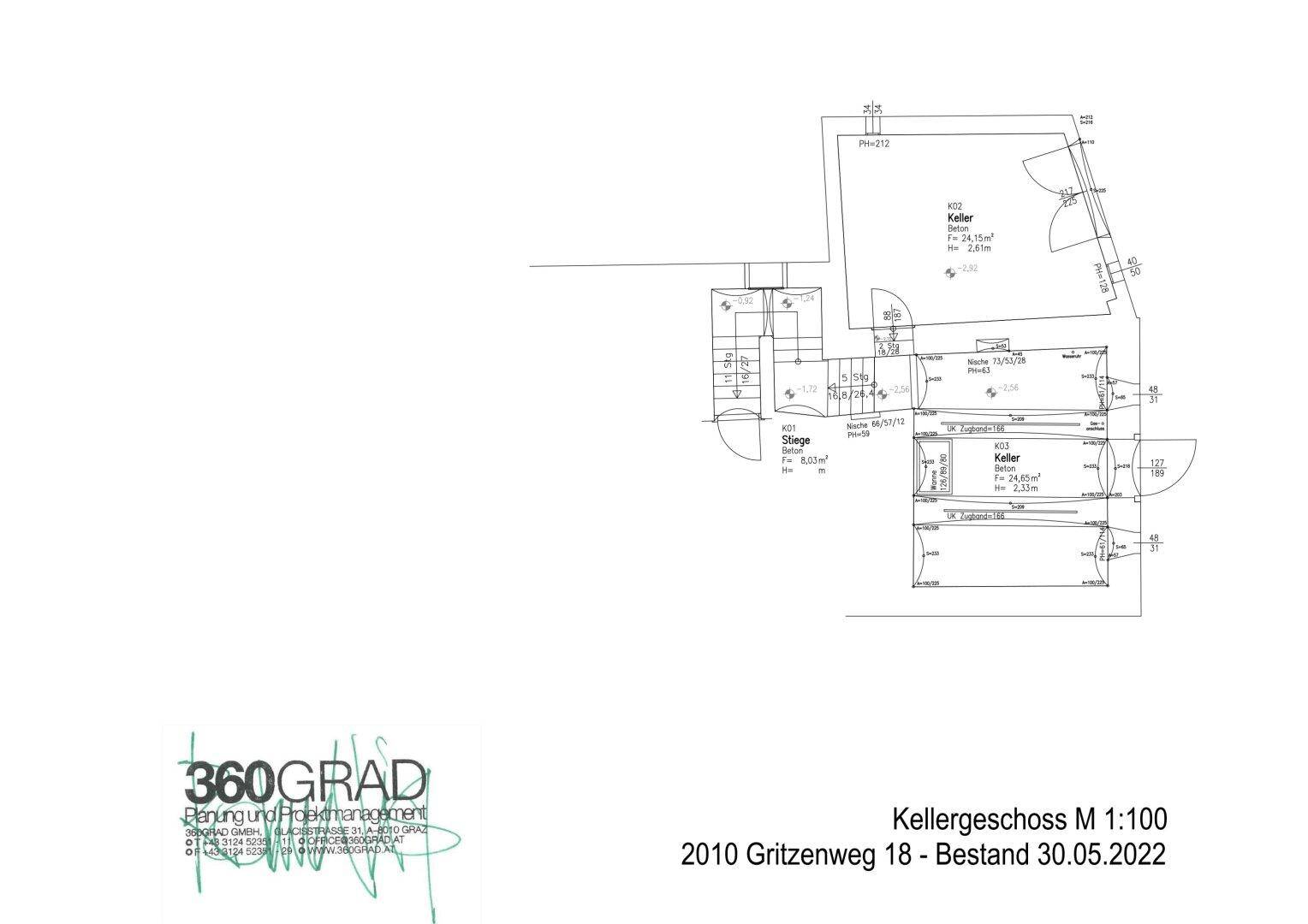 Grundriss des Kellergeschosses mit verschiedenen Kellerräumen und Abmessungen.