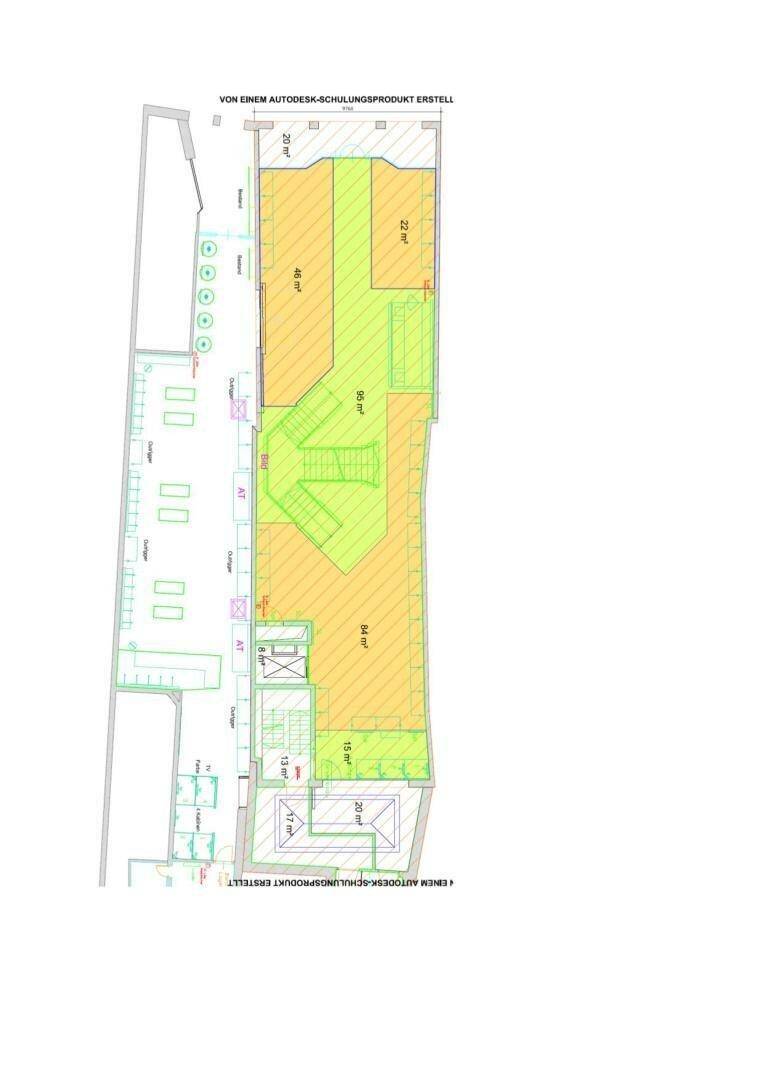 Detaillierter Grundriss mit Flächenangaben in Quadratmetern für verschiedene Bereiche des Gebäudes.