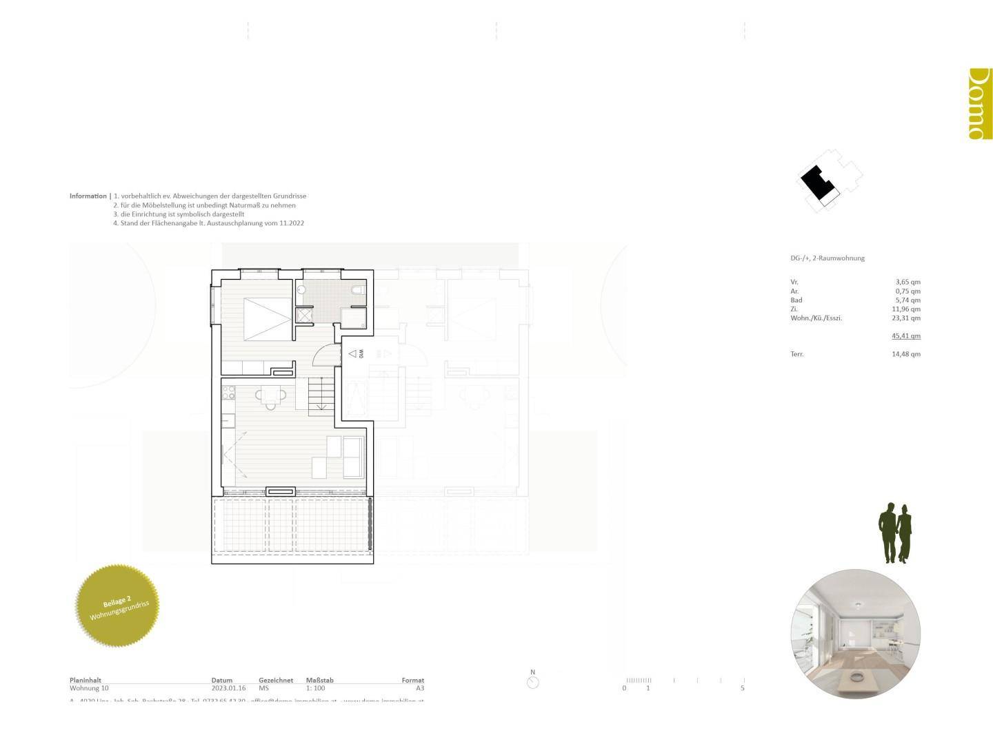 Detaillierter Grundriss einer Wohnung mit klar definierten Wohnbereichen und einem Balkon.