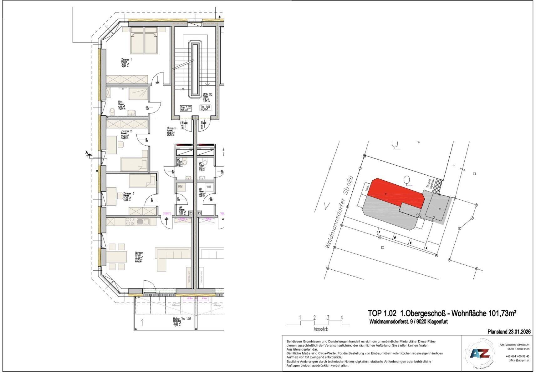 Detaillierter Grundriss des ersten Obergeschosses mit einer Wohnfläche von 101,73m².